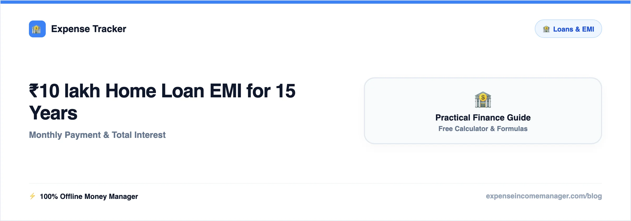 ₹10 lakh Home Loan EMI for 15 Years — EMI breakdown chart with monthly payment and total interest