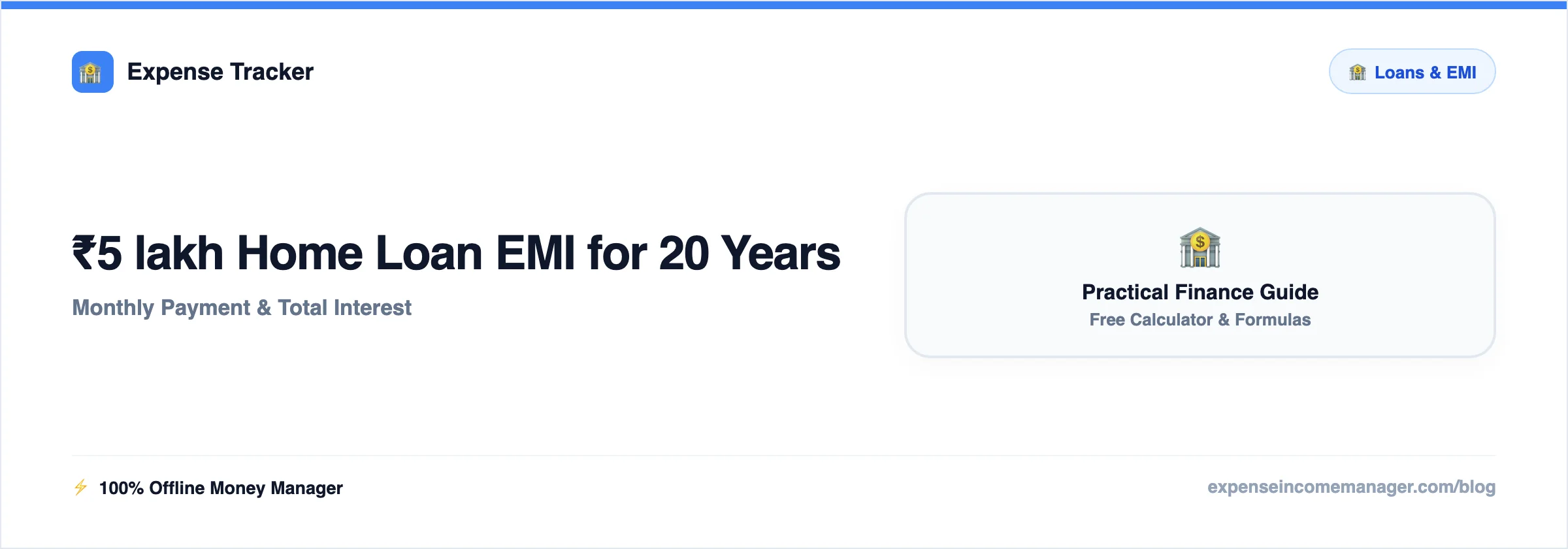₹5 lakh Home Loan EMI for 20 Years — EMI Breakdown ₹5 lakh Home Loan EMI for 20 Years — EMI breakdown chart with monthly payment and total interest